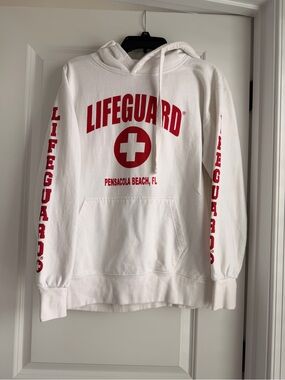 White Lifeguard Graphic Crewneck Hoodie